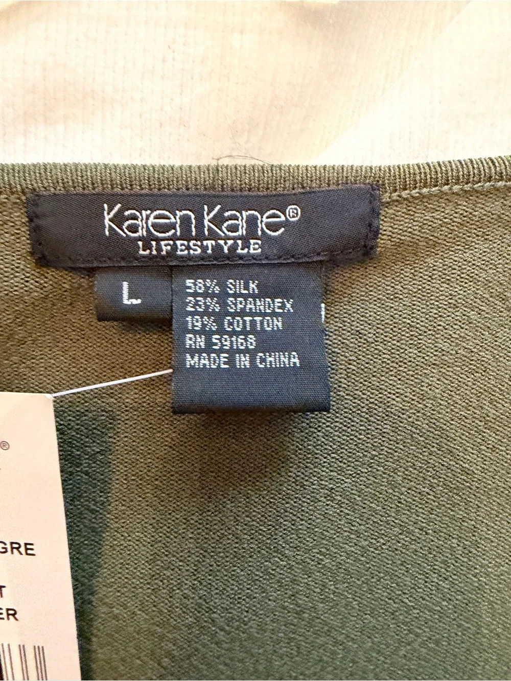Karen Kane Olive Green Knit Top with Subtle Sheen - Picture 2 of 8